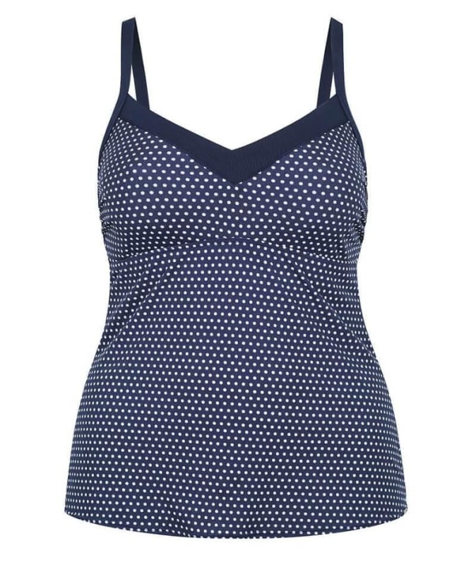 Capriosca Chlorine Resistant Underwire Tankini Top - Navy & White Dots Swim 