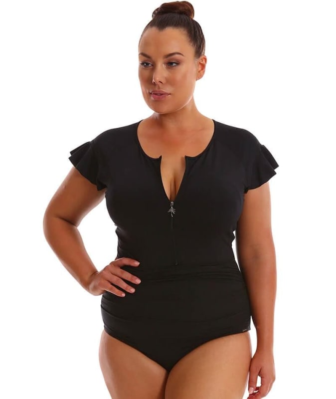 Capriosca Frill Zip One Piece - Black Swim
