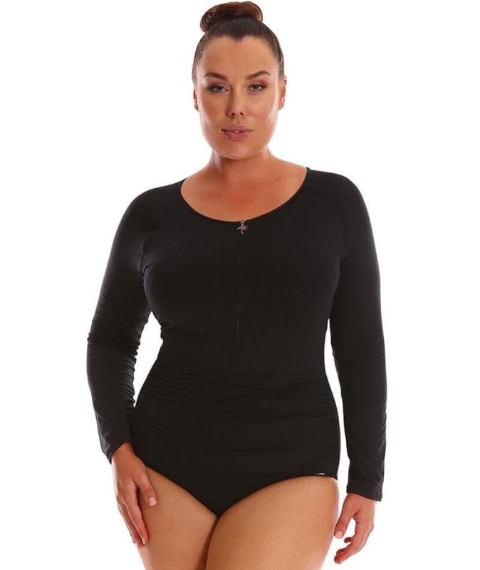 Capriosca Long Sleeve Zip One Piece - Black Swim