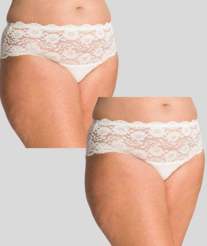 Ava & Audrey Greta Lace and Cotton Brief (2 Pack) - Ivory Knickers