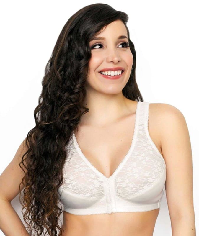 Exquisite Form Fully Front Close Posture Bra With Lace - White Bras