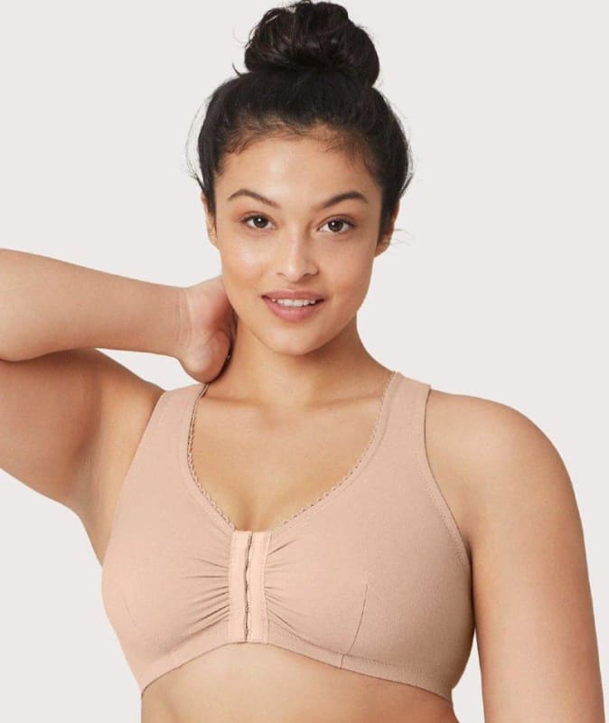 Glamorise Front-Close Cotton T-Back Comfort Bra - Cafe Bras