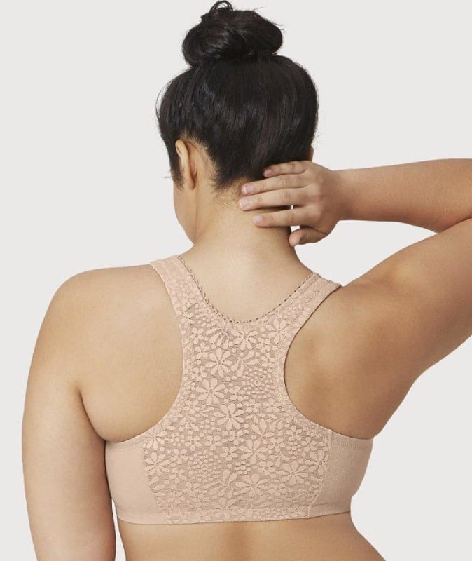 Glamorise Front-Close Cotton T-Back Comfort Bra - Cafe Bras
