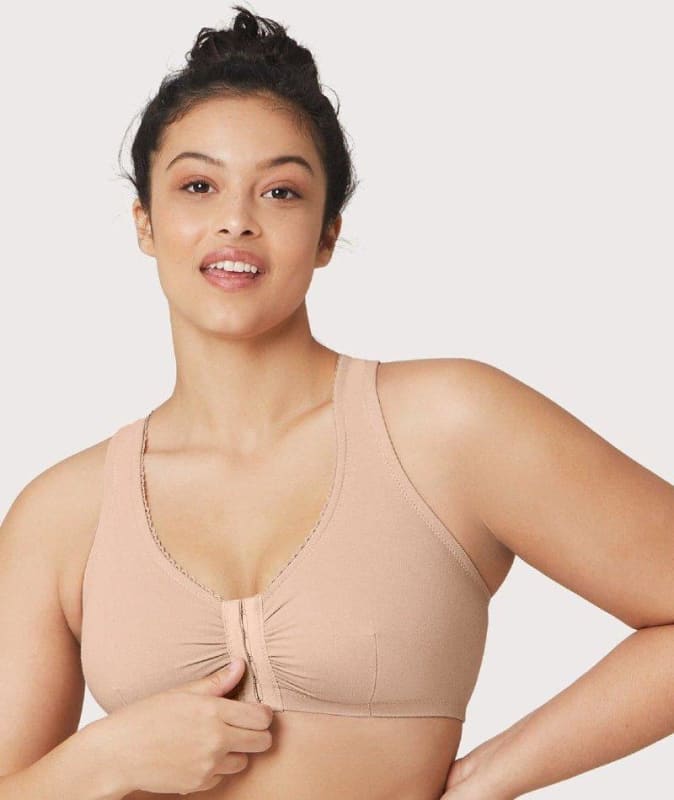 Glamorise Front-Close Cotton T-Back Comfort Bra - Cafe Bras
