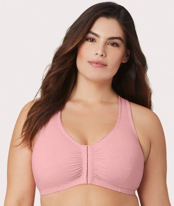 Glamorise Front-Close Cotton T-Back Comfort Bra - Pink Blush Bras