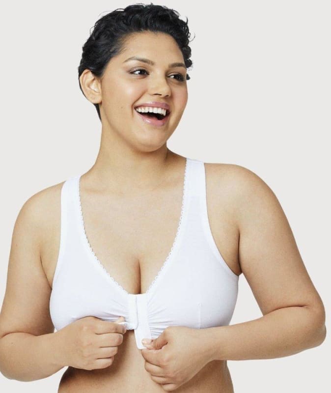 Glamorise Front-Close Cotton T-Back Comfort Bra - White Bras