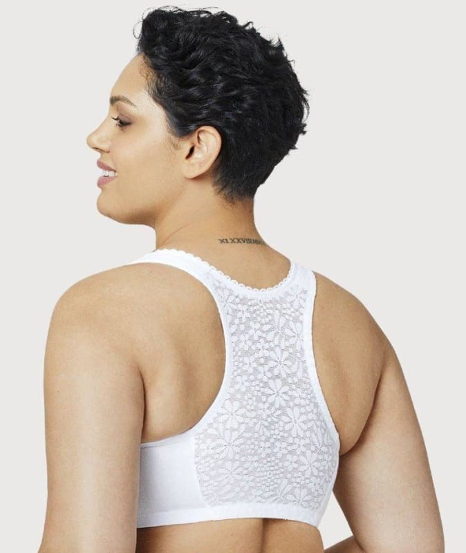 Glamorise Front-Close Cotton T-Back Comfort Bra - White Bras 