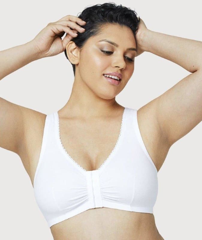 Glamorise Front-Close Cotton T-Back Comfort Bra - White Bras 
