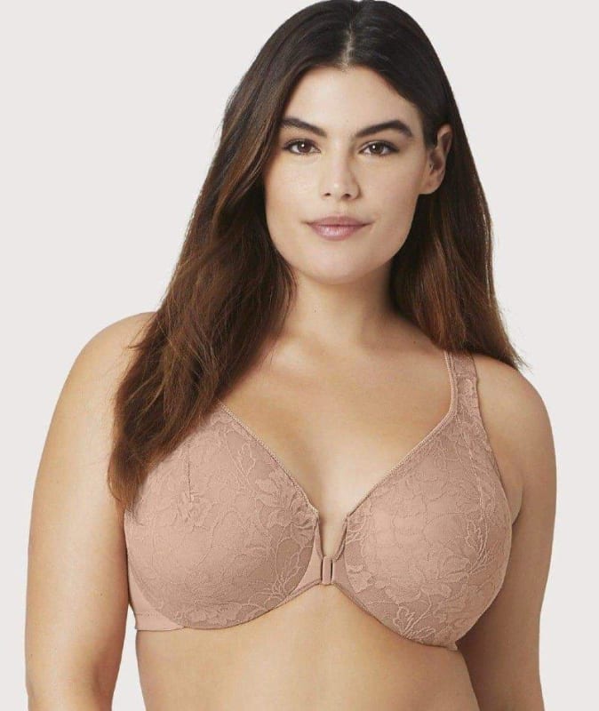 Glamorise Front-Close Lacey WonderWire Bra - Cappuccino Bras