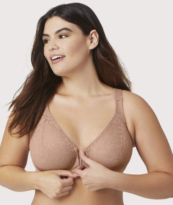 Glamorise Front-Close Lacey WonderWire Bra - Cappuccino Bras