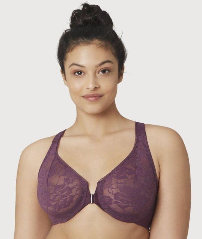 Glamorise Front-Close Lacey WonderWire Bra - Plum Bras