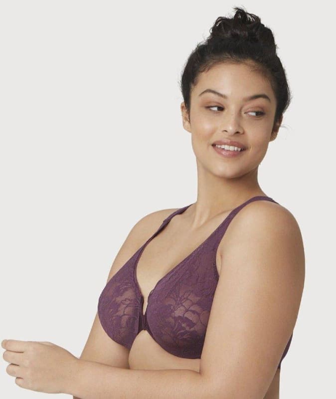 Glamorise Front-Close Lacey WonderWire Bra - Plum Bras