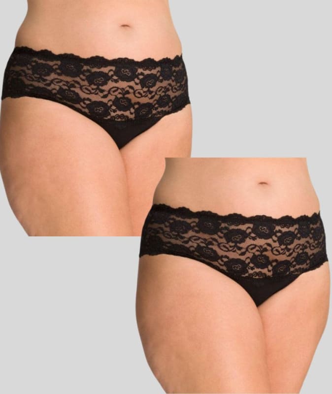 Ava & Audrey Greta Lace and Cotton Brief (2 Pack) - Black Knickers
