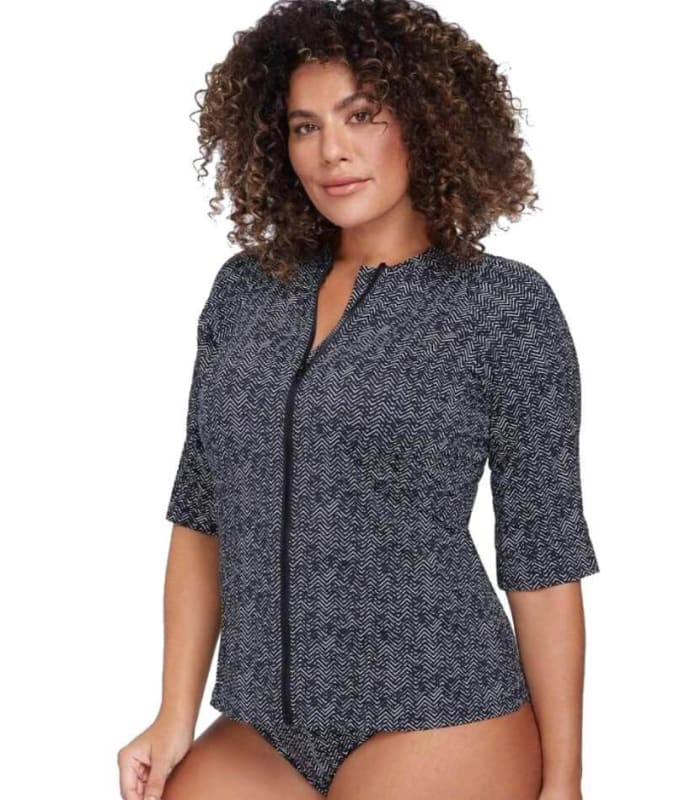 Artesands Zig Zag Sunsafe Short Sleeve Top - Black Swim