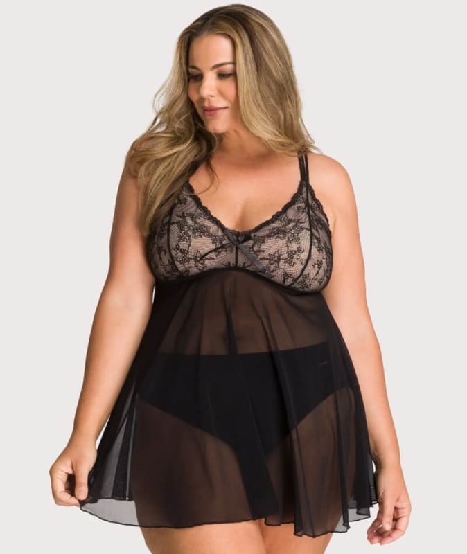Ava & Audrey Candice Mesh & Lace Babydoll - Black Babydoll / Chemise