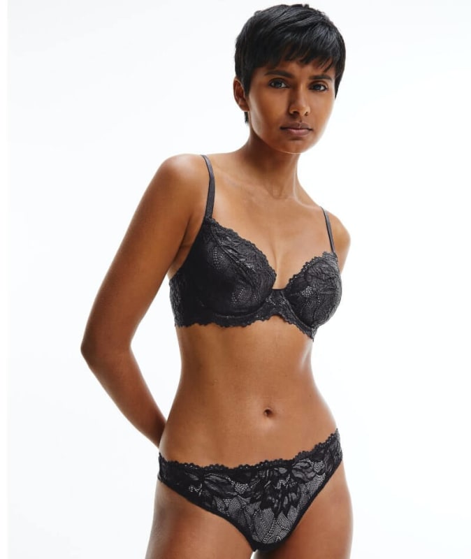 Calvin Klein Seductive Comfort Lotus Floral Full Coverage Bra - Black Bras