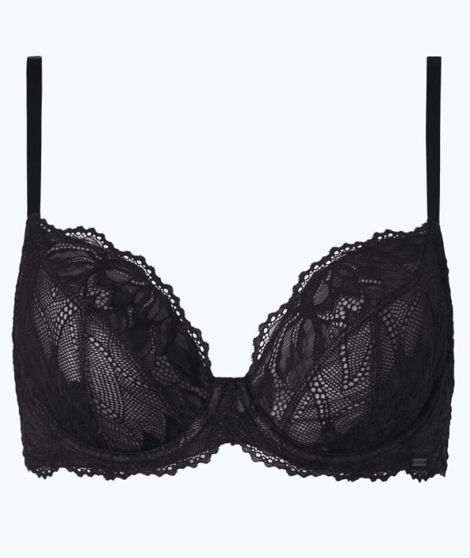 Calvin Klein Seductive Comfort Lotus Floral Full Coverage Bra - Black Bras