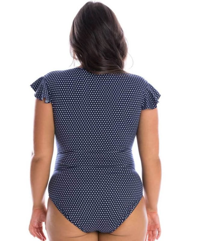 Capriosca Frill Sleeve One Piece Swimsuit - Navy & White Dots Swim