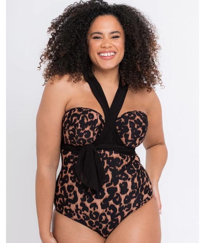Curvy Kate Wrapsody Bandeau One Piece Swimsuit - Leopard Print Swim