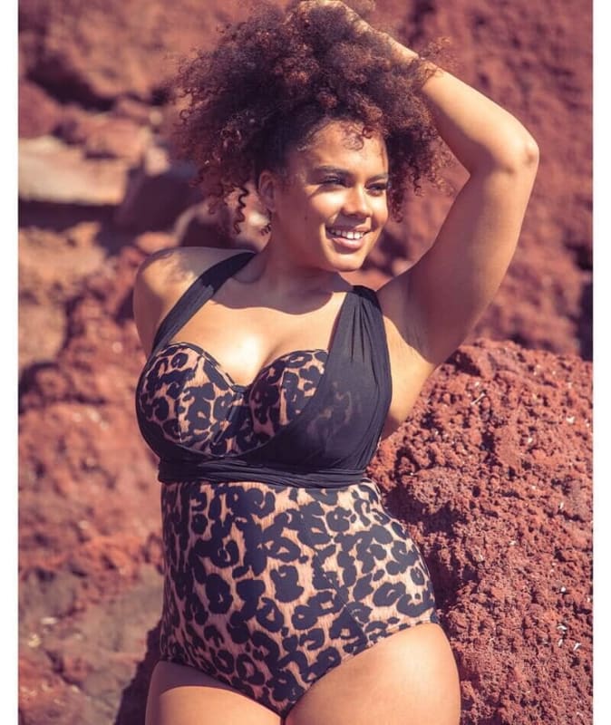 Curvy Kate Wrapsody Bandeau One Piece Swimsuit - Leopard Print Swim 
