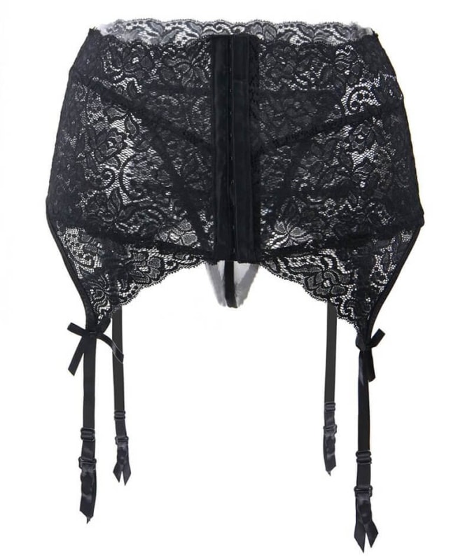 Curvy Wide Lace Garter with G-String - Black Babydoll / Chemise