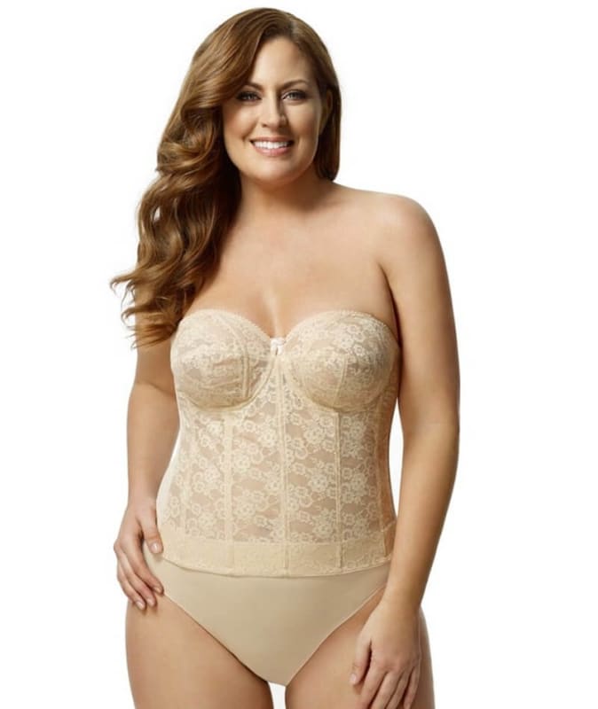Elila Underwired Lace Strapless Longline Bra - Nude Corsets 