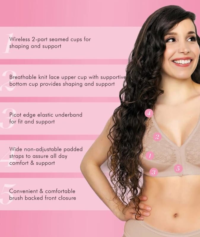 Exquisite Form Fully Front Close Posture Bra With Lace - Beige Bras