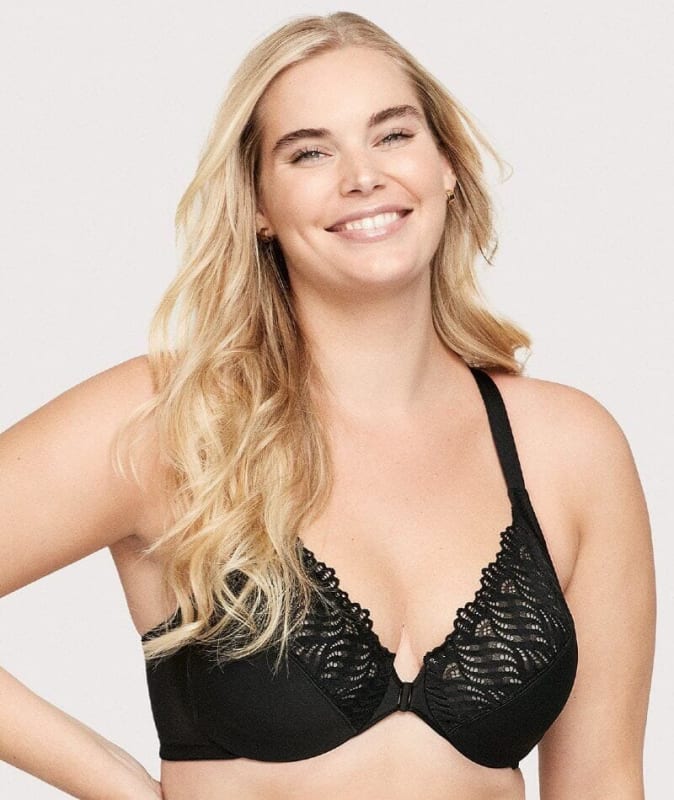 Glamorise Front-Closure T-Back WonderWire Bra - Black Bras 