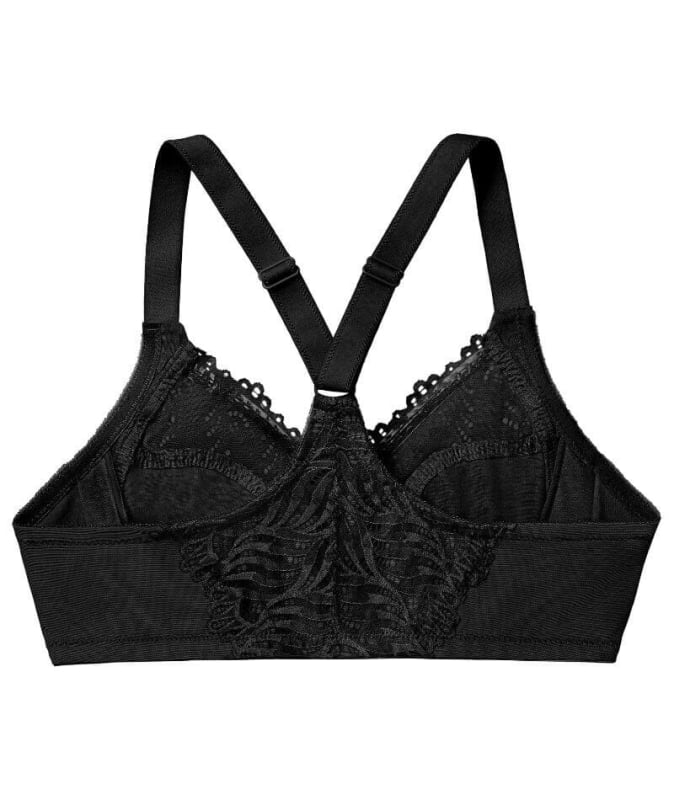 Glamorise Front-Closure T-Back WonderWire Bra - Black Bras
