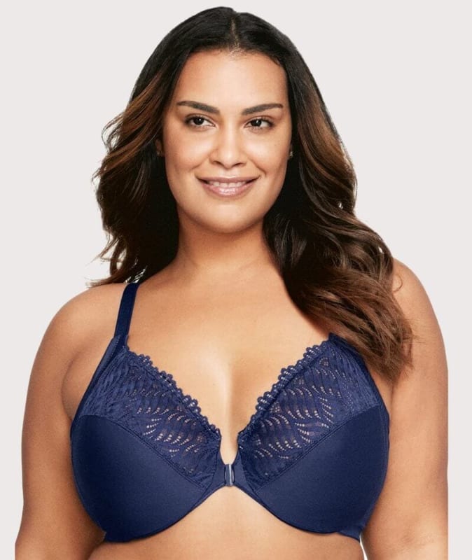 Glamorise Front-Closure T-Back WonderWire Bra - Blue Bras 