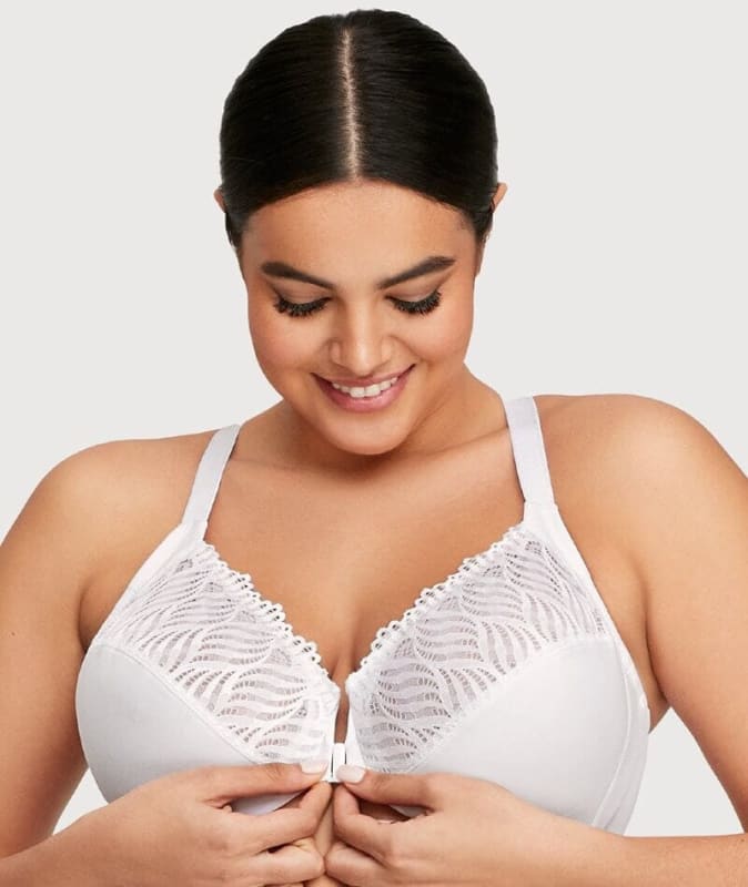 Glamorise Front-Closure T-Back WonderWire Bra - White Bras 