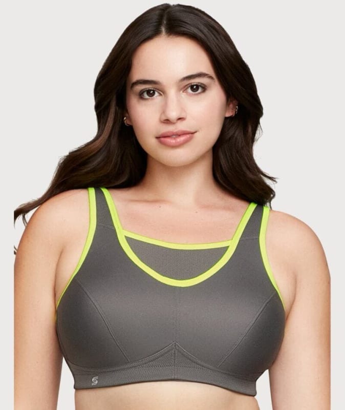 Glamorise No-Bounce Camisole Wire-free Sports Bra - Gray/Yellow Bras