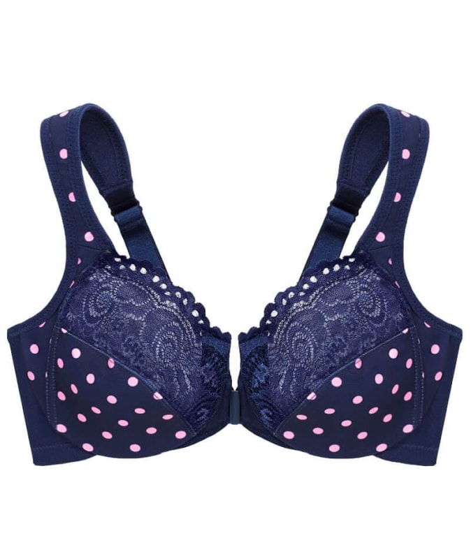 Glamorise WonderWire Front-Closure Bra - Navy Print Bras 