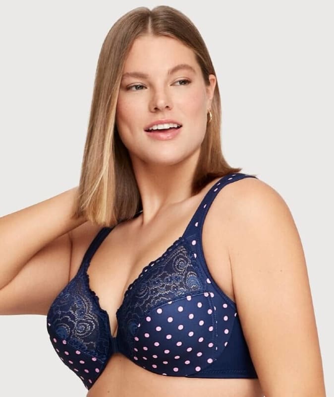 Glamorise WonderWire Front-Closure Bra - Navy Print Bras 