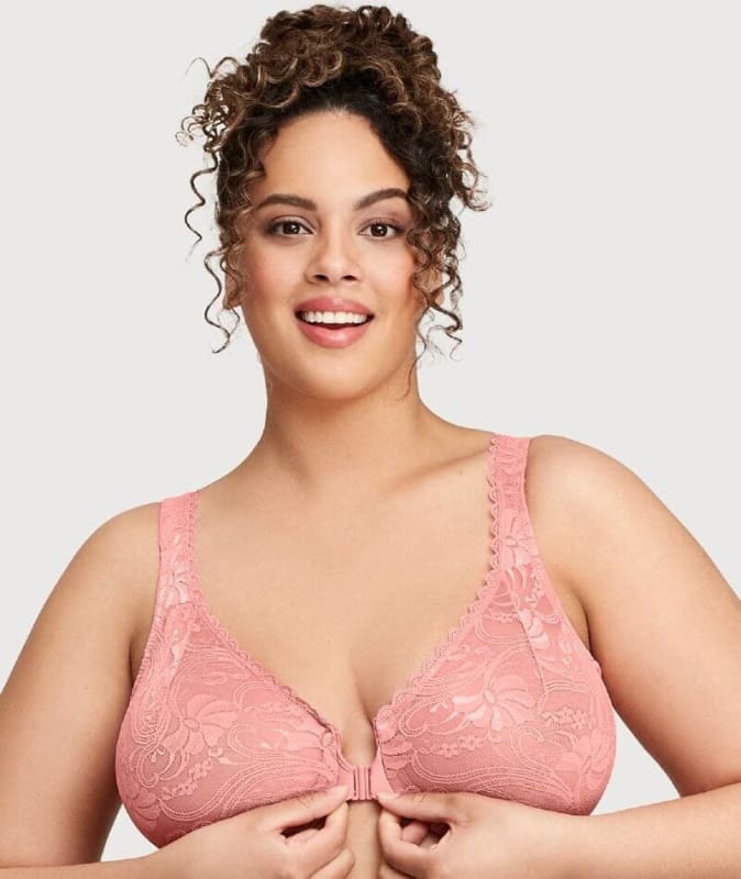 Glamorise WonderWire Front-Closure Stretch Lace Bra - Apricot Bras 