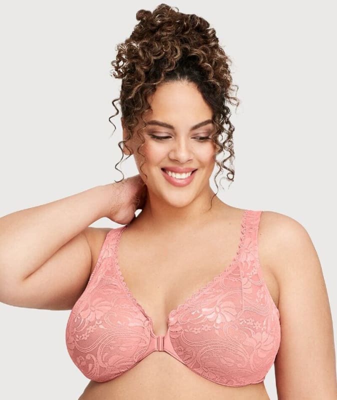 Glamorise WonderWire Front-Closure Stretch Lace Bra - Apricot Bras 
