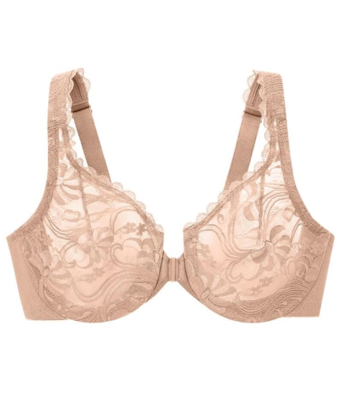 Glamorise WonderWire Front-Closure Stretch Lace Bra - Cafe Bras