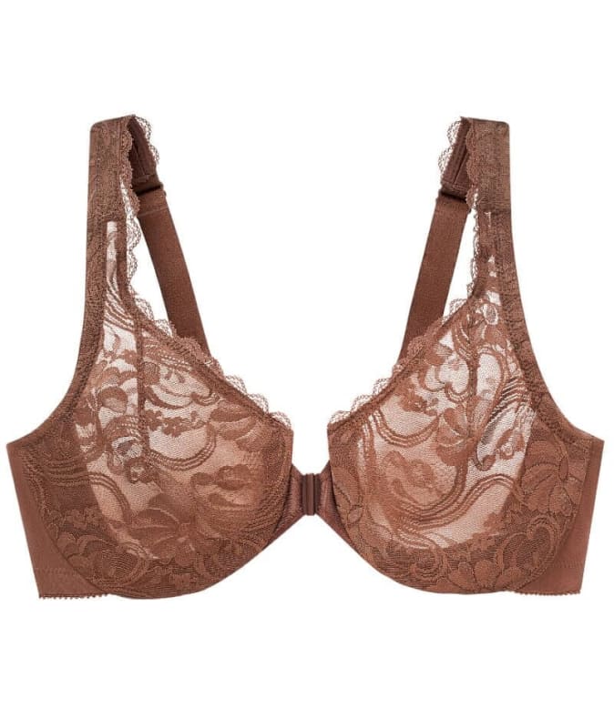 Glamorise WonderWire Front-Closure Stretch Lace Bra - Mocha Bras