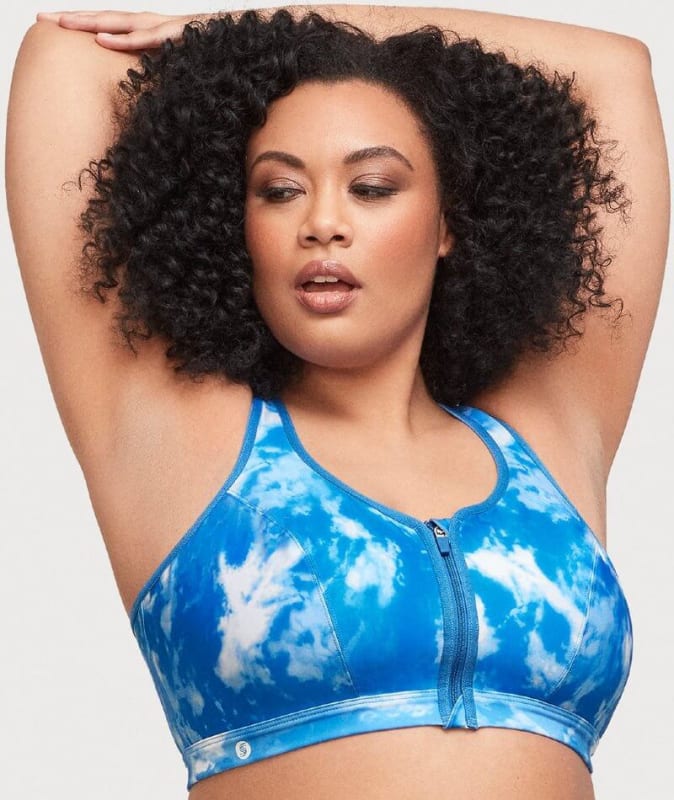 Glamorise Zip Up Front-Closure Sports Bra - Blue Tie-Dye Bras 
