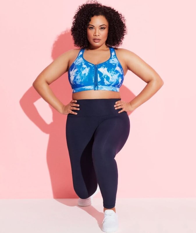 Glamorise Zip Up Front-Closure Sports Bra - Blue Tie-Dye Bras 