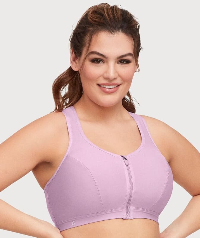 Glamorise Zip Up Front-Closure Sports Bra - Lavender Bras 