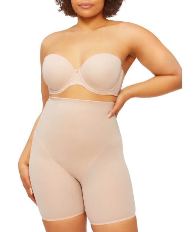 Nancy Ganz Solid & Sheer High Waisted Thigh Shaper - Warm Taupe Shapewear