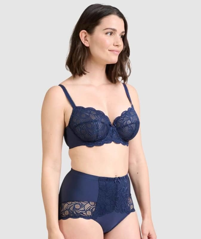 Sans Complexe Ariane Lace & Microfiber High Waist Brief - Marine Blue Knickers