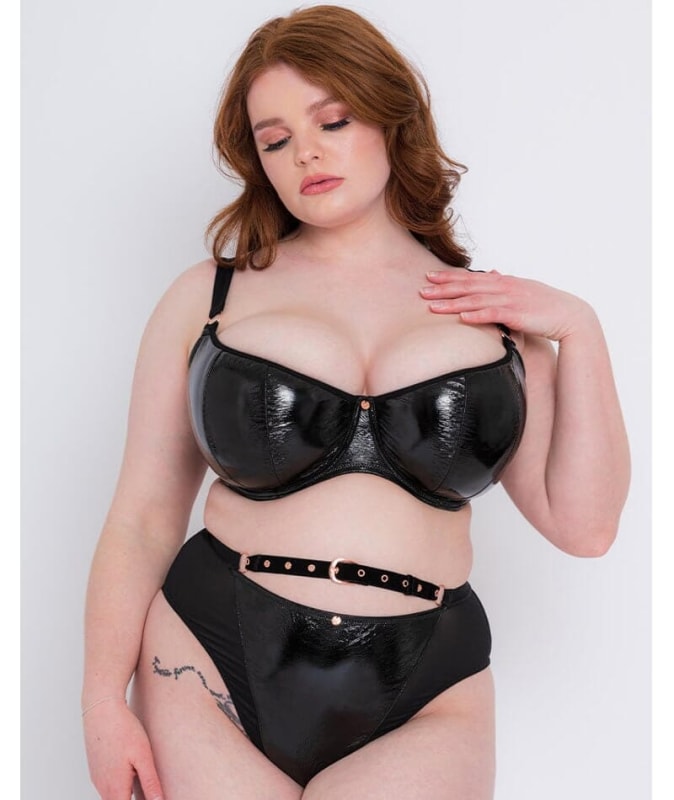 Scantilly Buckle Up High Waist Thong - Black Knickers 