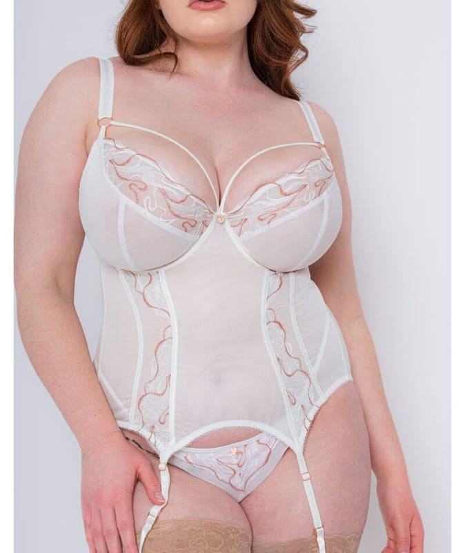 Scantilly Fascinate Plunge Basque - White Bodysuits & Basques 