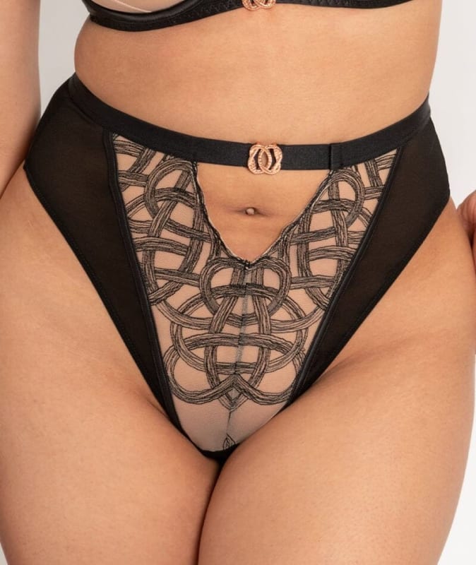 Scantilly Lovers Knot Thong - Black/Latte Beige Knickers 