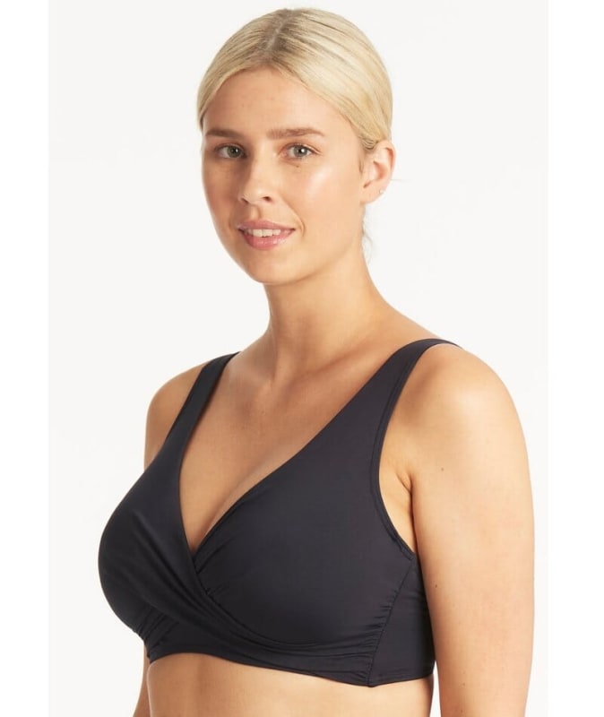 Sea Level Eco Essentials Cross Front Bikini Top - Night Sky Swim