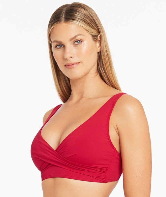Sea Level Eco Essentials Cross Front Bikini Top - Red Swim 