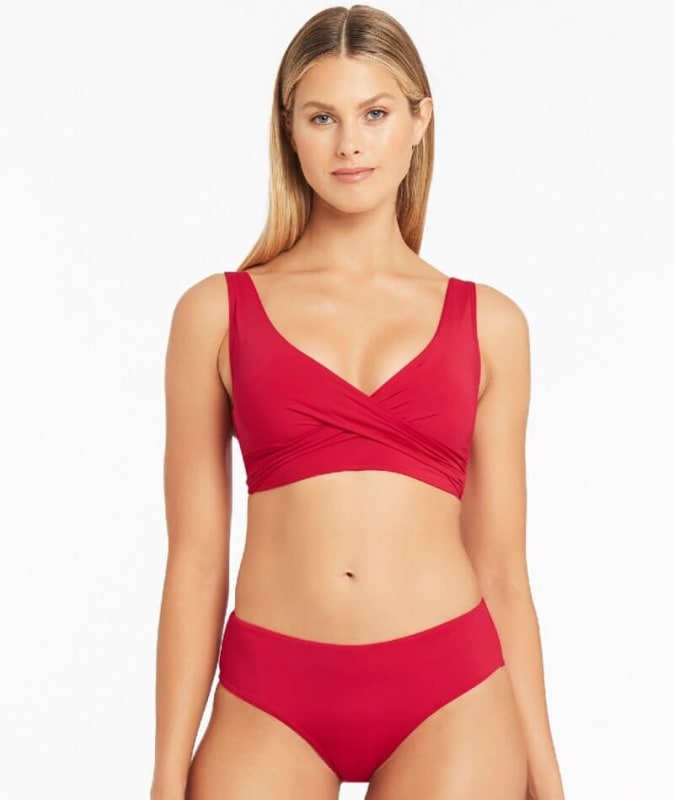 Sea Level Eco Essentials Cross Front Bikini Top - Red Swim