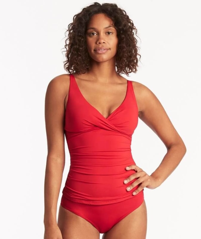 Sea Level Eco Essentials Cross Front Singlet Top - Red Swim 